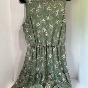 Lush fairy core, cute, green floral sleeve less tiered maxi dress size large